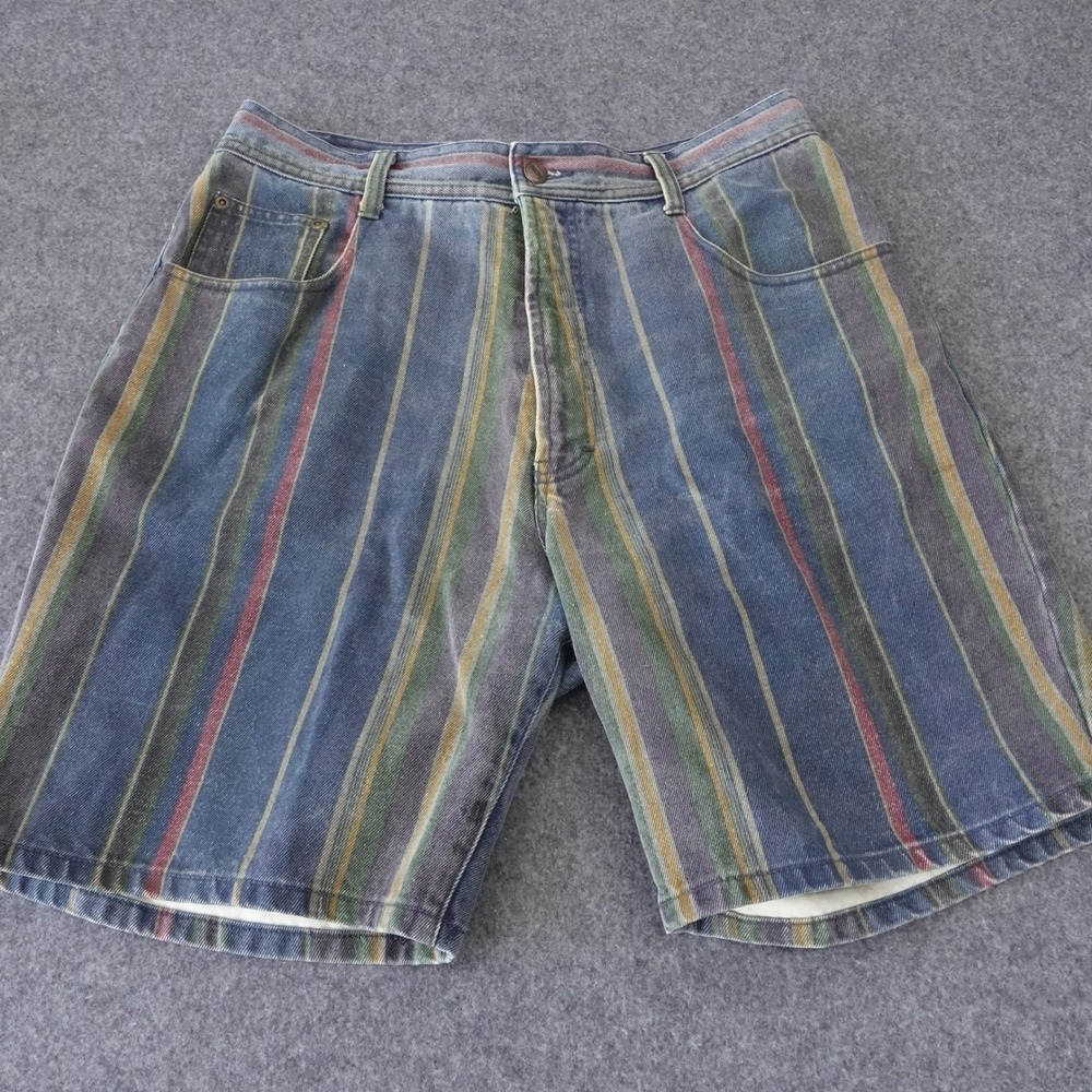 Structure Jeanswear Vintage 90s Striped Denim Shorts Mens 34 Multi-Color Cotton